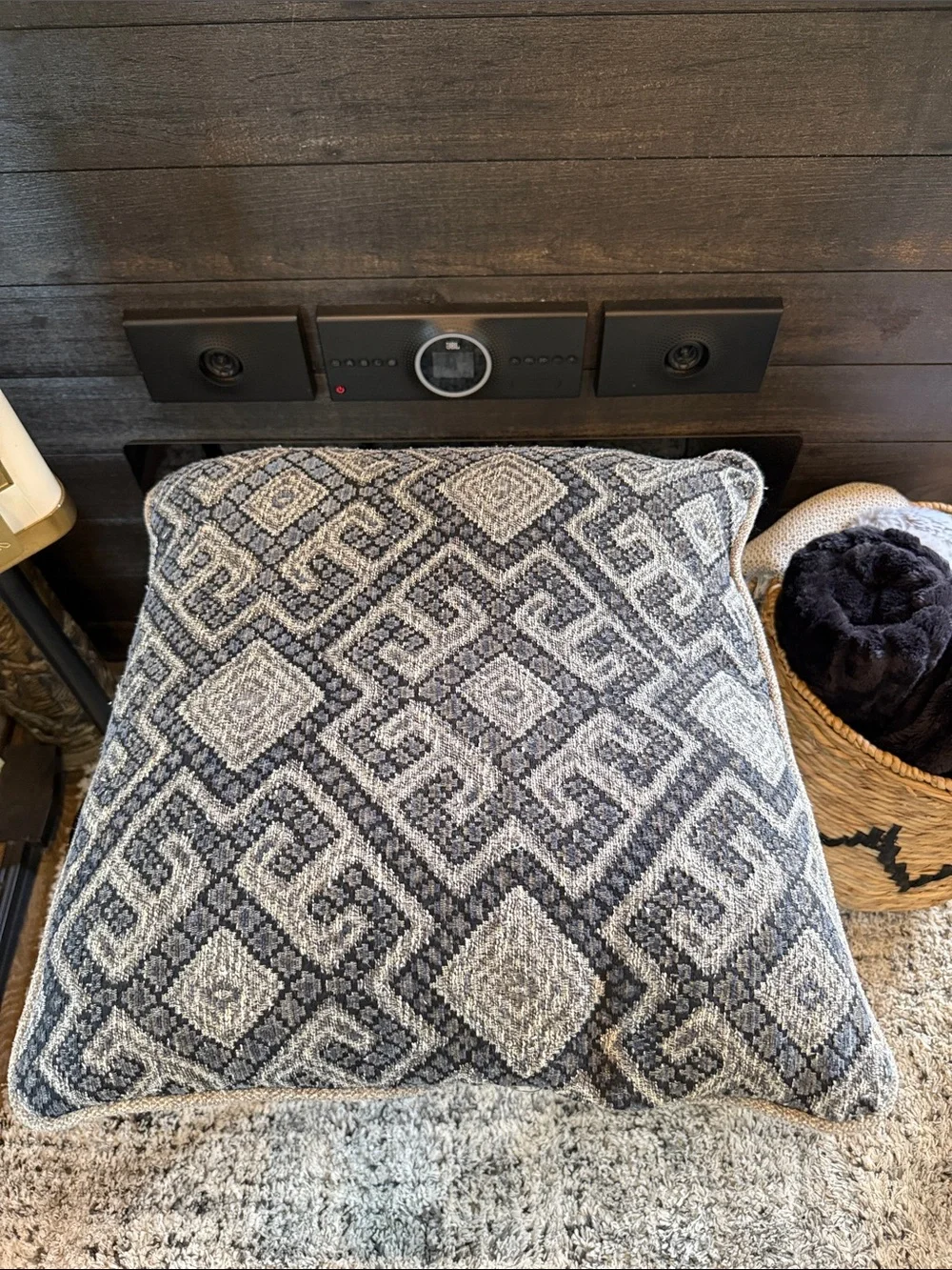Decorative Geometric Throw Pillow - Gray and Cream